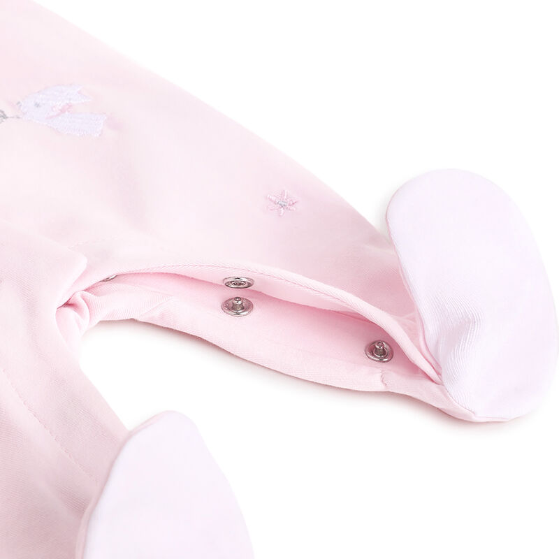 Girls Light Pink Applique Front Opening Babysuit image number 3